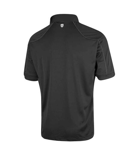 Mens Topstitched Golf Polo Shirt Black Island Green