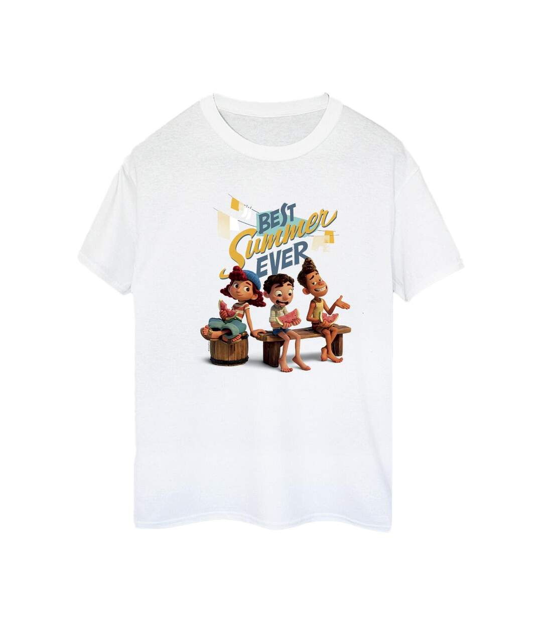 Disney Womens/Ladies Luca Best Summer Ever Cotton Boyfriend T-Shirt (Blanc) - UTBI30827-1