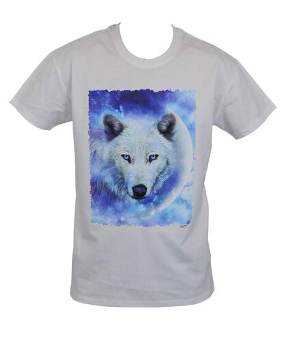 T-shirt homme manches courtes - Loup et lune - 22036 - blanc