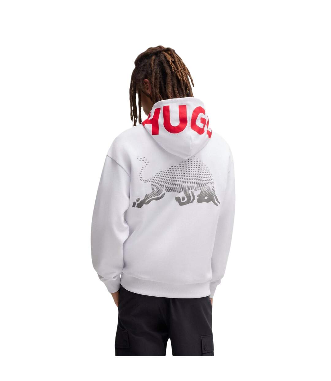 Mens Drop Shoulder Drawstring Hoodie White Hugo-2