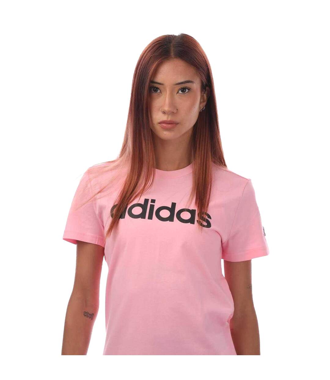 T-shirt Style Logo Essentials Femme Rose Noir Adidas-4