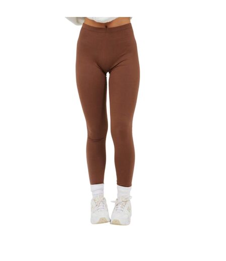 Womens/ladies Polyester Plain Leggings Chocolate Brave Soul