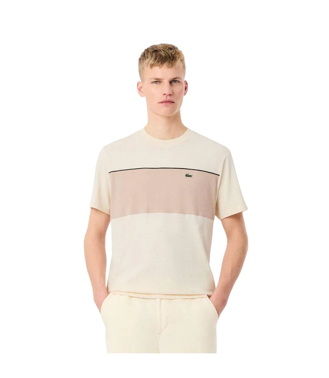 T-shirt Motif/style Blocs De Couleurs Homme Beige Lacoste-4
