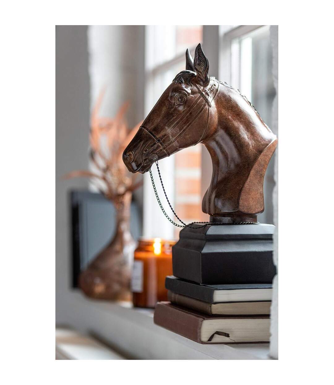 Statuette Déco Tête de Cheval 35cm Marron-3