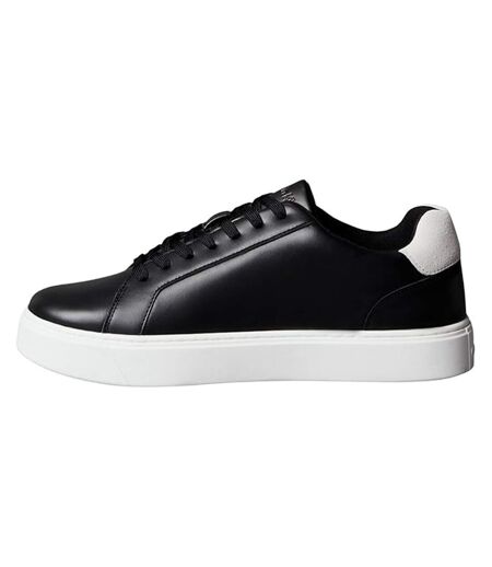 Mens Classic Logo Leather Flat Trainers Black White Calvin Klein