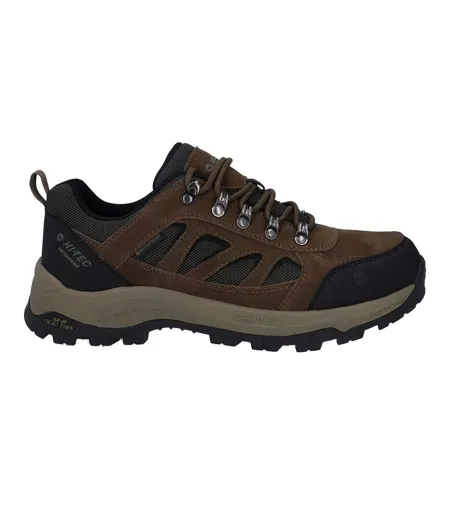 Mens Bandera Expedition Suede Low Walking Shoes Smokey Brown Khaki Green Hi-Tec