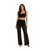 Womens/ladies Crochet Wide Leg Trousers Black Off White-4