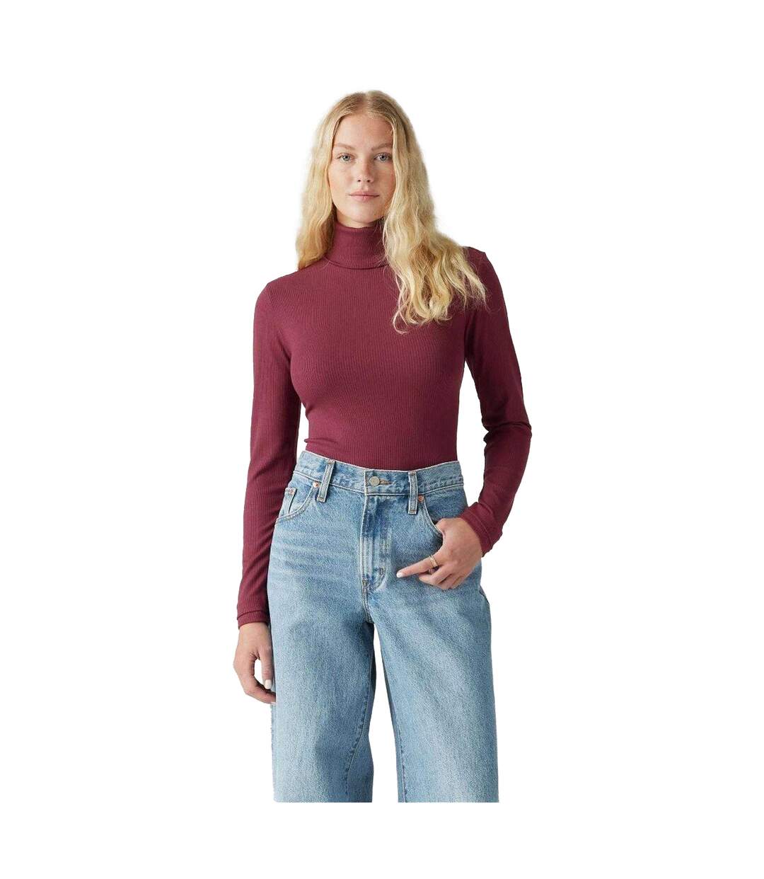 Womens/ladies Slim Turtleneck Burgundy Levis-1