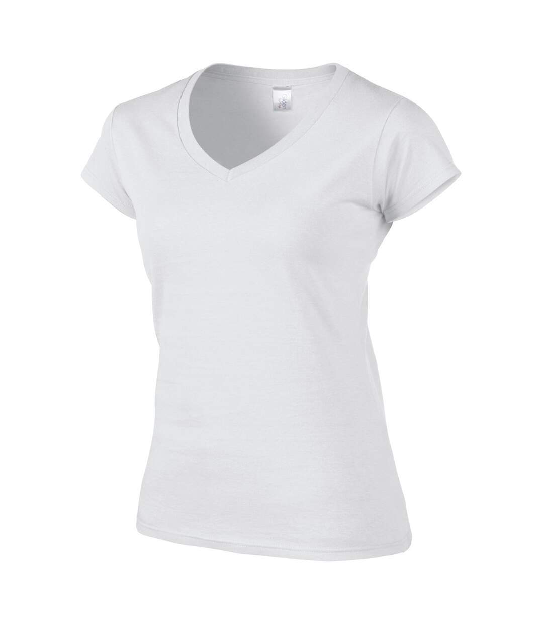 T-shirt à manches courtes et col en v femme blanc Gildan-3