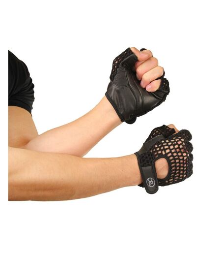 Mens leather mesh training gloves black Fitness Mad