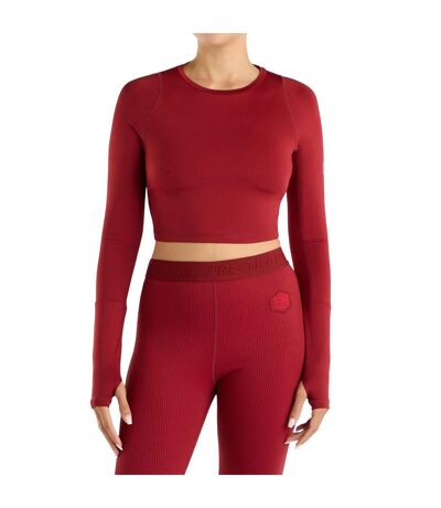 Womens/ladies Pro Long-sleeved Training Crop Top Sundried Tomato Umbro