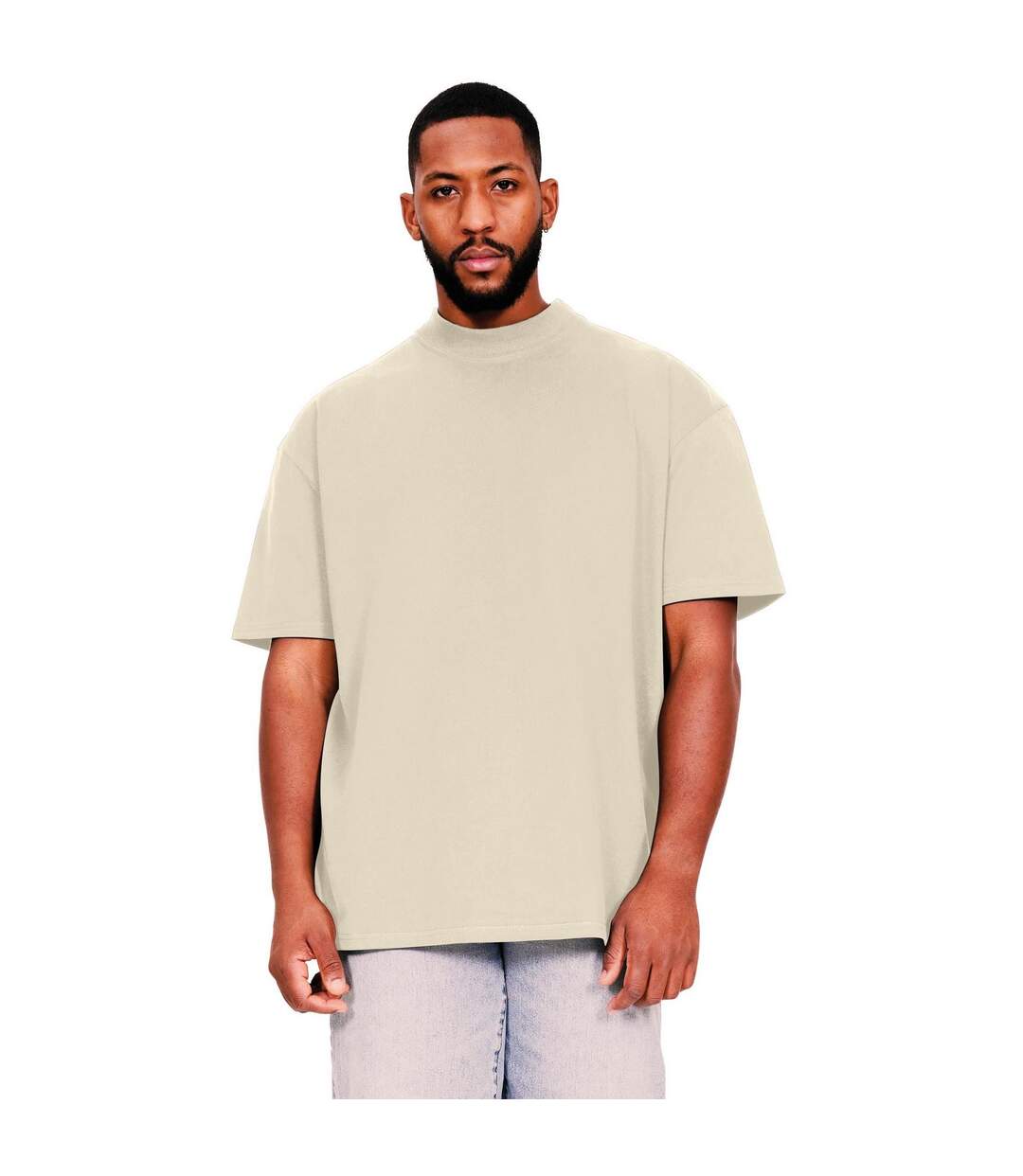 Mens ringspun cotton extended neckline tall oversized t-shirt ecru Casual Classics-1