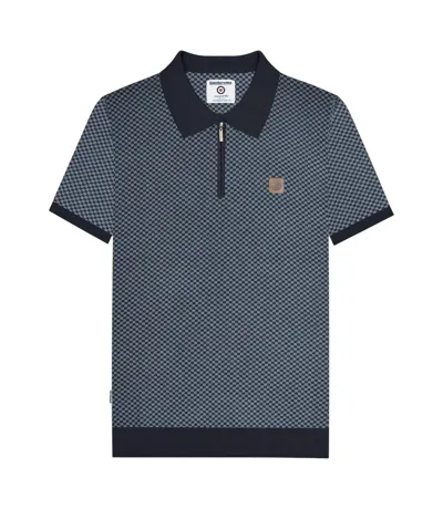 Mens Knitted Quarter Zip Polo Shirt Navy Lambretta