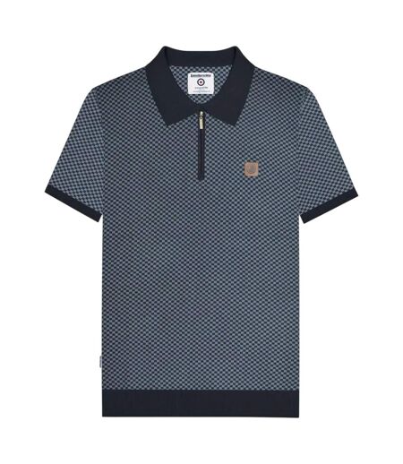 Mens Knitted Quarter Zip Polo Shirt Navy Lambretta