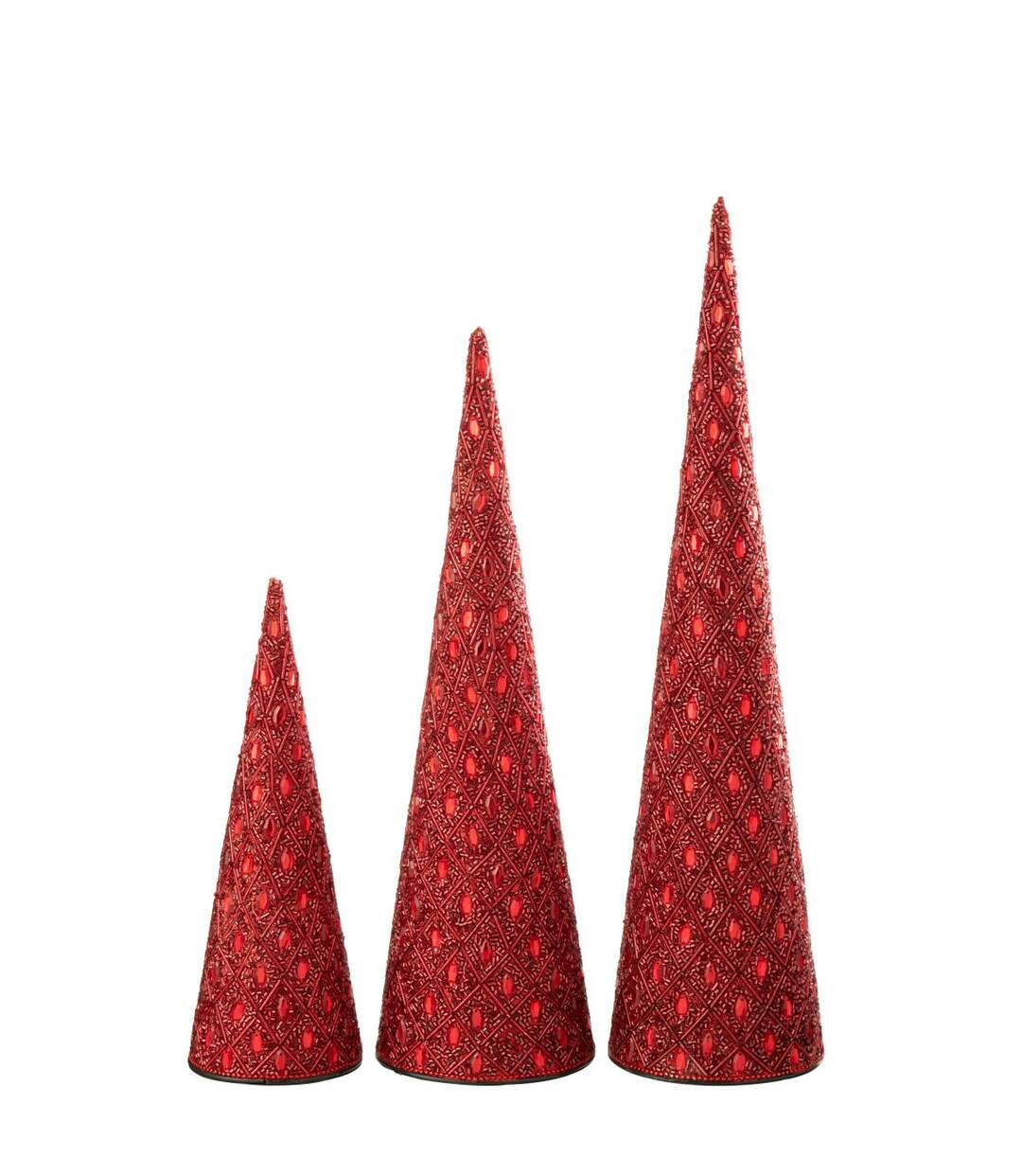 Lot de 3 Cônes de Noël Perles 45cm Rouge-2