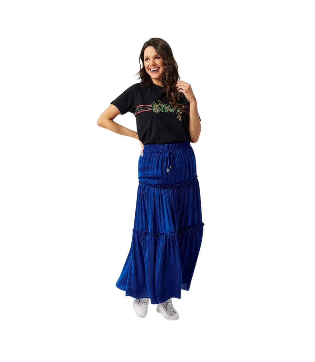 Jupe Longue Motif/style Uni Femme Bleu Biba-4