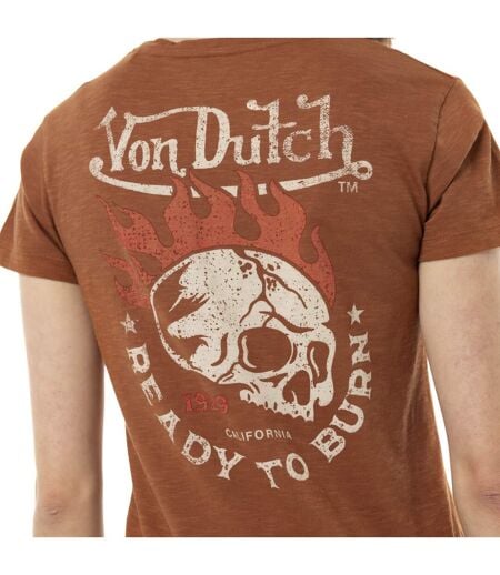 T-shirt femme uni col V avec print devant et dos Burn Vondutch