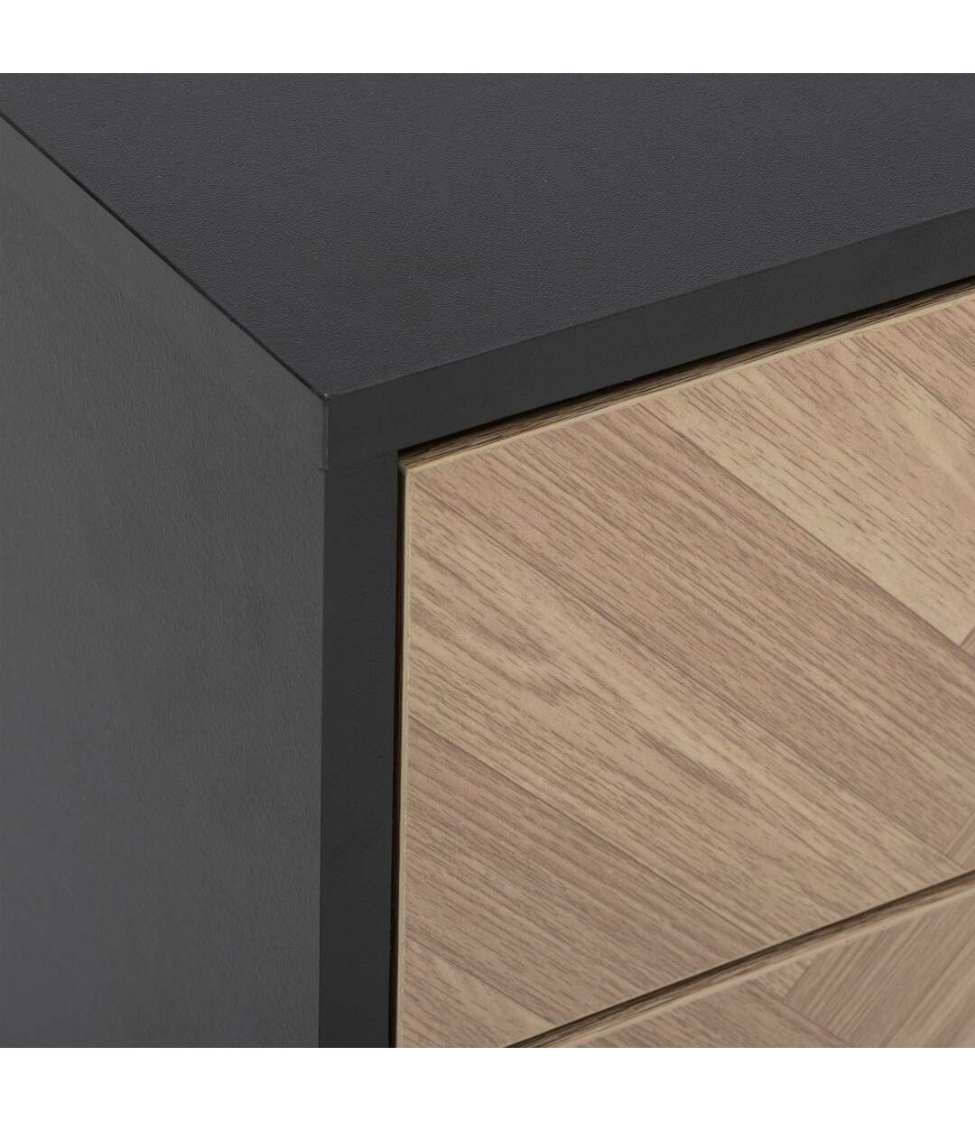 Table de chevet 2 tiroirs chevron en bois ÉLONE - Noir-5