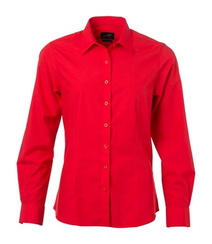 chemise popeline manches longues - JN677 - femme - rouge tomate