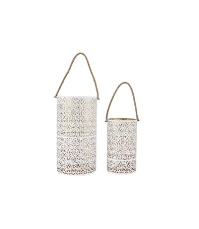 Lot de 2 Lanternes Déco Ajouré 39cm Blanc