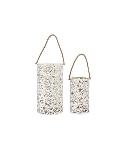 Lot de 2 Lanternes Déco Ajouré 39cm Blanc