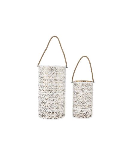 Lot de 2 Lanternes Déco Ajouré 39cm Blanc