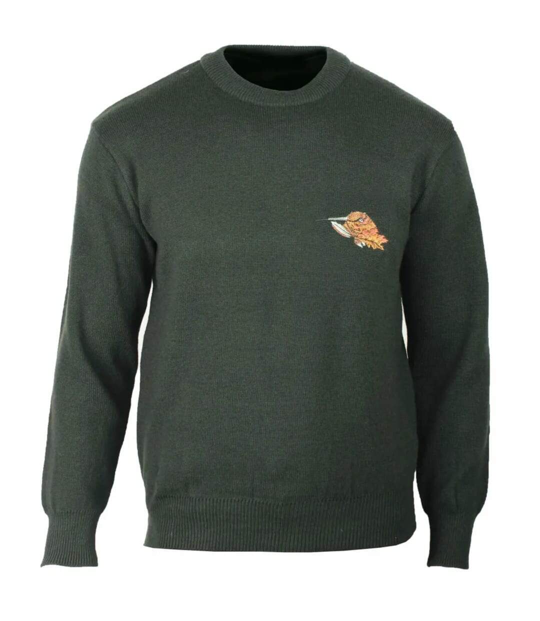 Pull Ras du Cou Homme Ledertys Kaki avec Broderie Bécasse-2