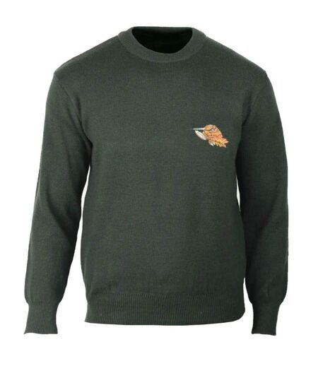 Pull Ras du Cou Homme Ledertys Kaki avec Broderie Bécasse