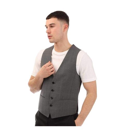 Mens Huge 6 Checked Virgin Wool Waistcoat Grey Boss