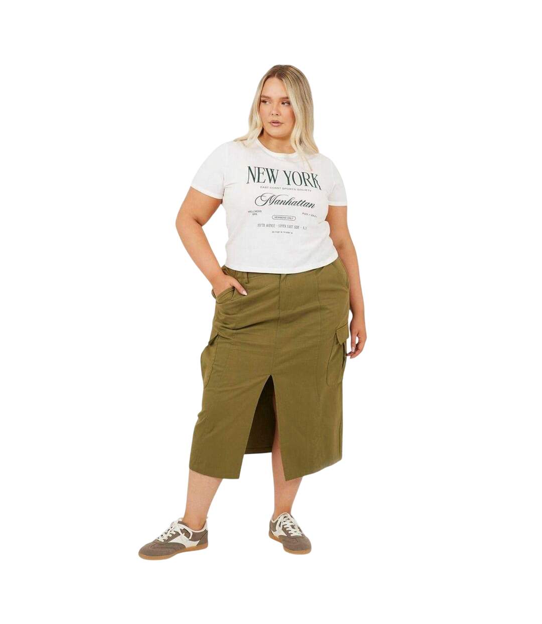 Womens/ladies Denim Plus Cargo Skirt Khaki Green Brave Soul-4