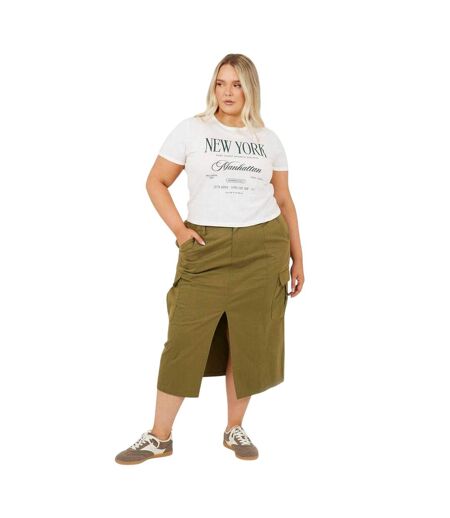 Womens/ladies Denim Plus Cargo Skirt Khaki Green Brave Soul