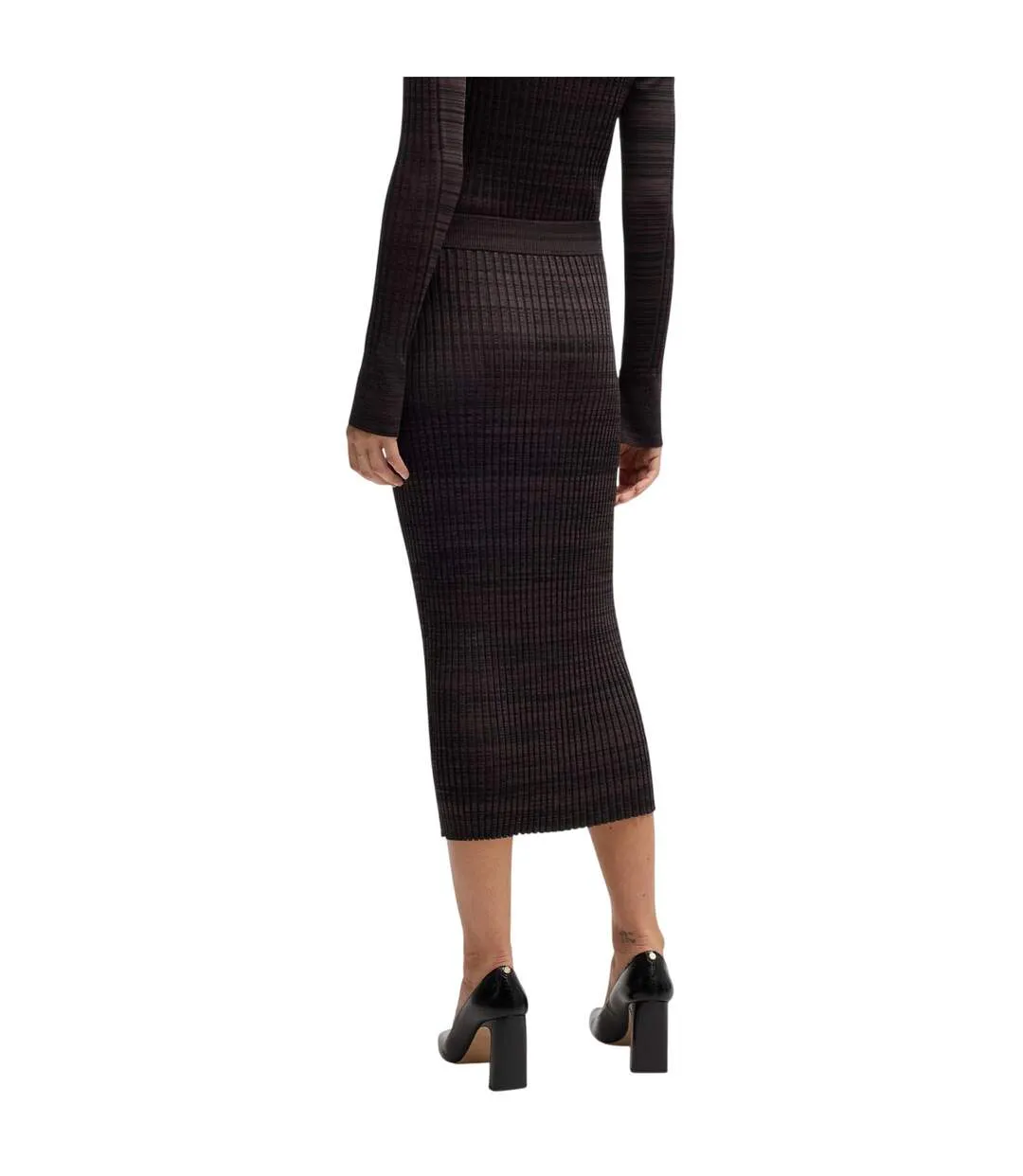 Womens/ladies Farmina Knitted Midi Skirt Dark Burgundy Boss-3
