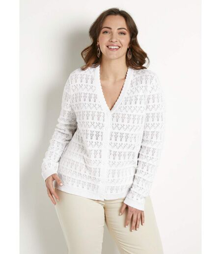 Gilet ajouré col V boutonné coton mélangé