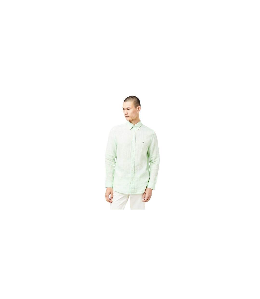 Mens Linen Regular Long-sleeved Shirt Opal Green Tommy Hilfiger-1