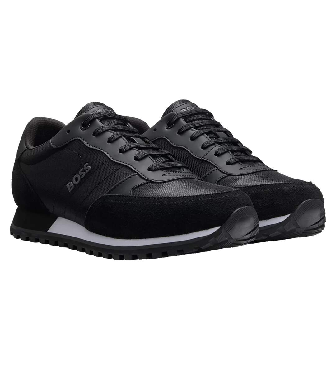 Mens Parkour Leather Running Shoes Black White Boss-2