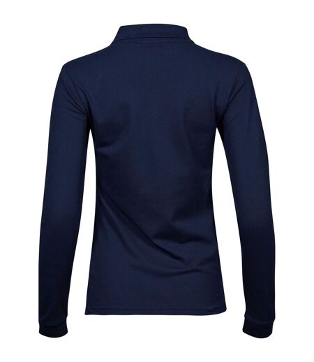 Womens/ladies Stretch Long-sleeved Polo Shirt Navy Tee Jays
