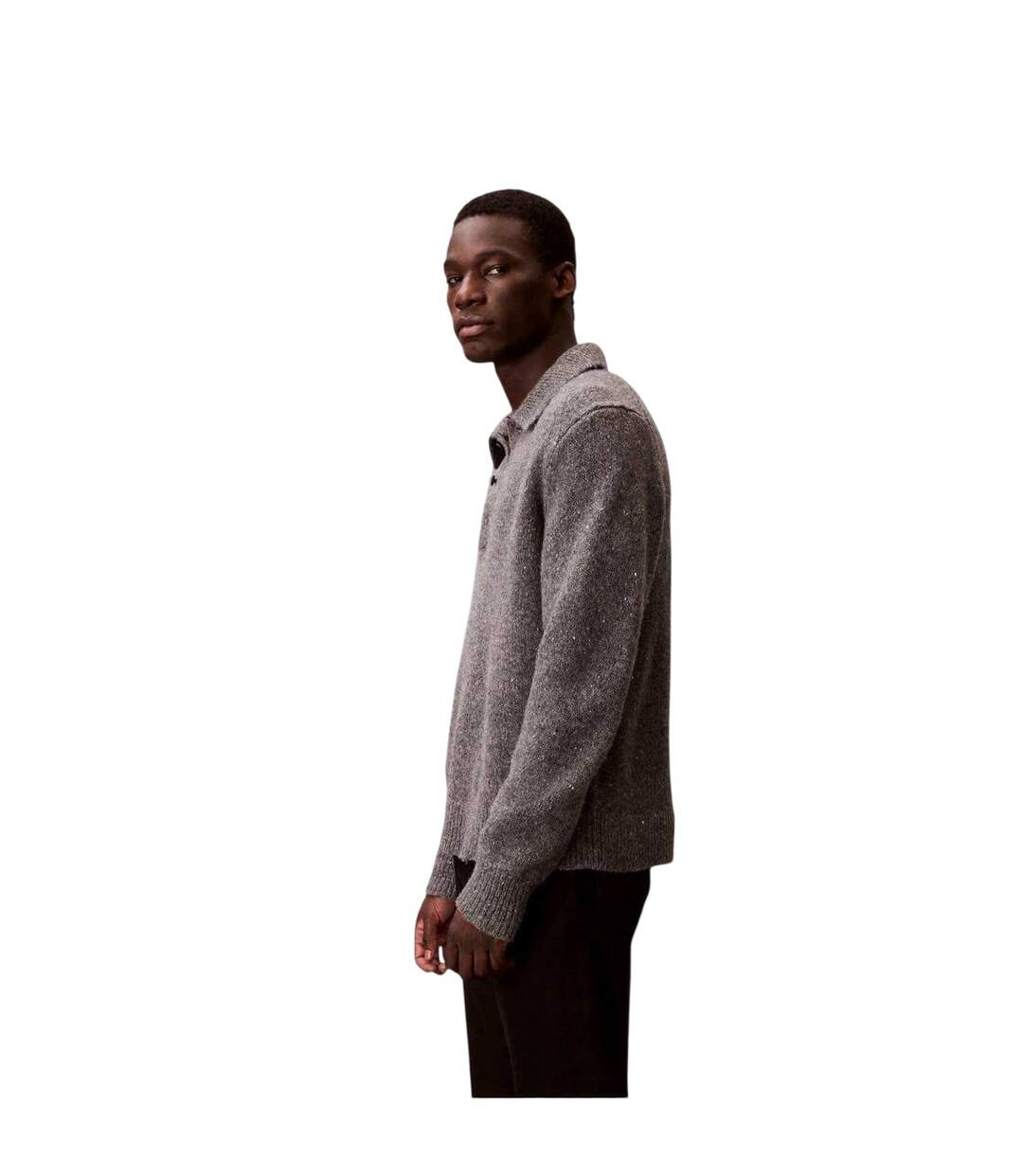 Polo Sweat Manches Longues Homme Gris Chiné Calvin Klein-3
