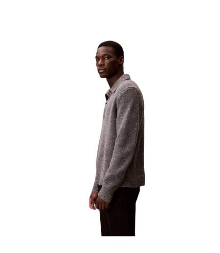 Polo Sweat Manches Longues Homme Gris Chiné Calvin Klein