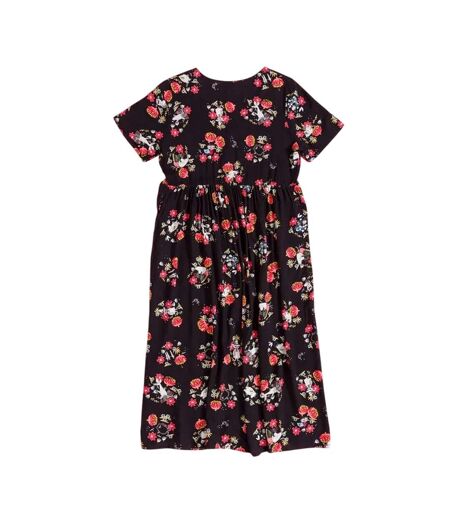 Womens/ladies Floral All-over Print Midi Dress Black Charcoal Moomin