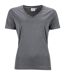 t-shirt respirant femme col V - running - JN735 - gris foncé mélange