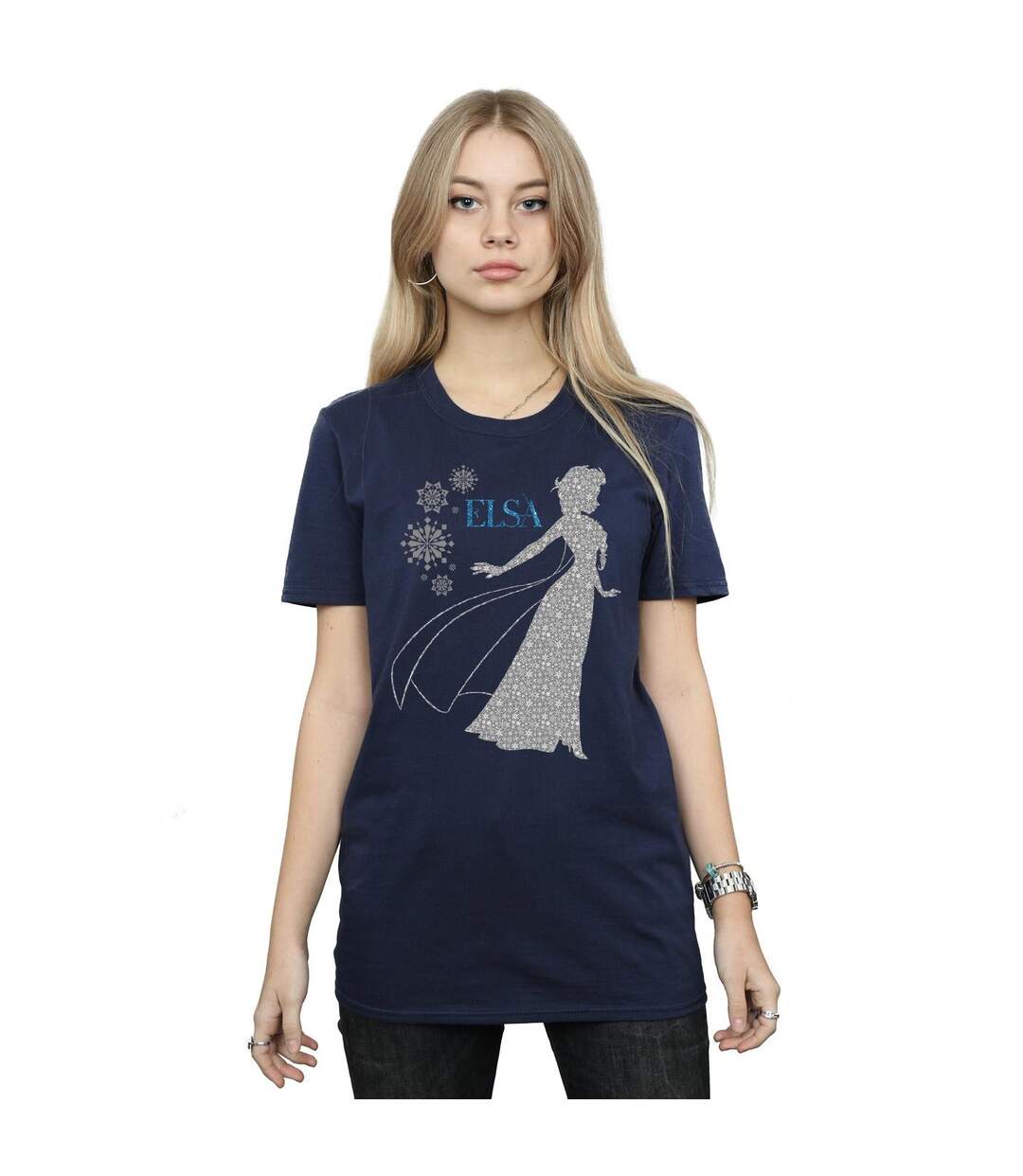 Disney Womens/Ladies Frozen Elsa Christmas Silhouette Cotton Boyfriend T-Shirt (Bleu marine) - UTBI24670-2