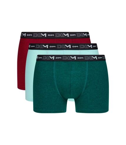 DIM Lot de 3 Boxers Homme Coton STRETCH Bleu céramique Vert sarcelle Rouge rubis
