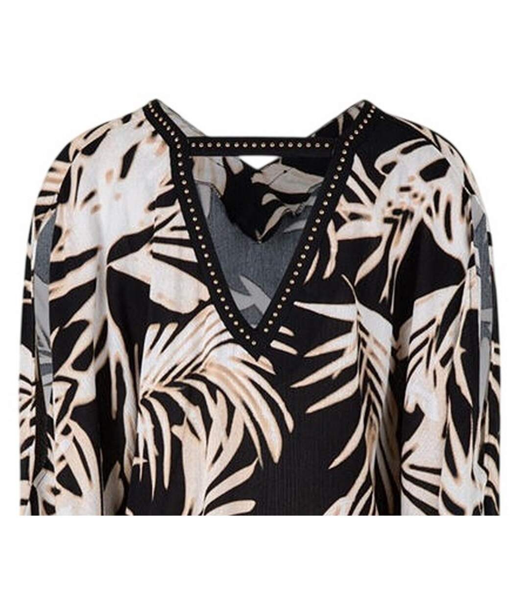 Womens/ladies Leaf Print V Neck Relaxed Fit Blouse Multicoloured Biba-3