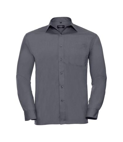 Russell Collection Mens Poplin Easy-Care Long-Sleeved Shirt (Convoy Gray)