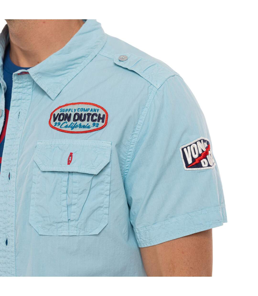 Chemise homme manches courtes en popeline patchs Tools Vondutch-4