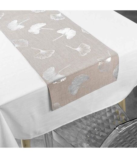 Nappe & Chemin de Table Euphoria 140x250cm Blanc & Noisette