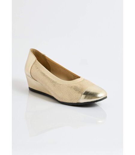 Ballerines compensées cuir largeur confort bi-matière