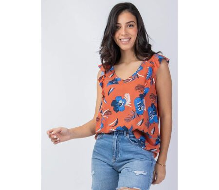 Top viscose fluide dos ouvert CHLOE imprimé hibiscus Coton Du Monde