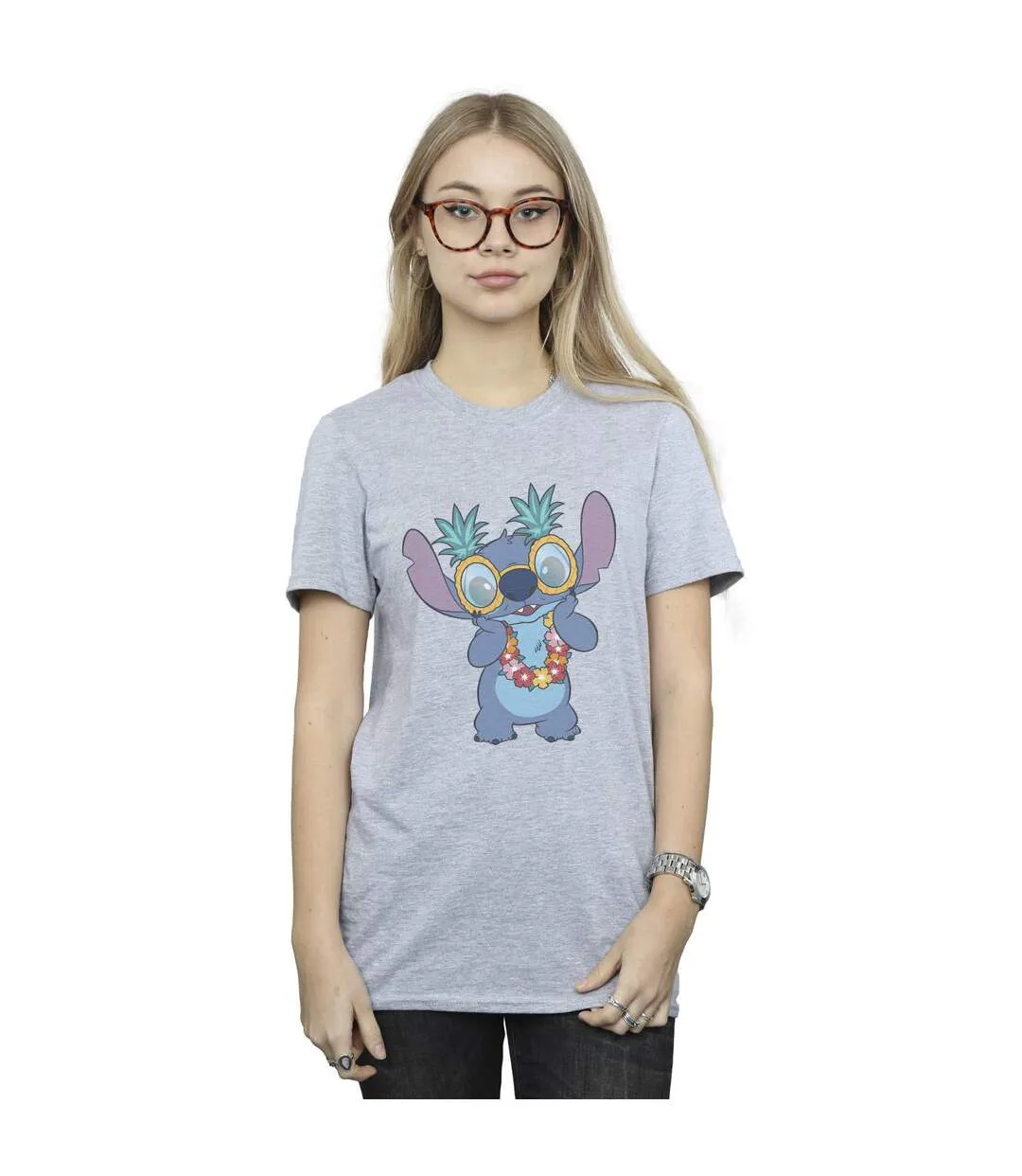 Disney Womens/Ladies Lilo And Stitch Tropical Fun Cotton Boyfriend T-Shirt (Gris sportif) - UTBI29848-1