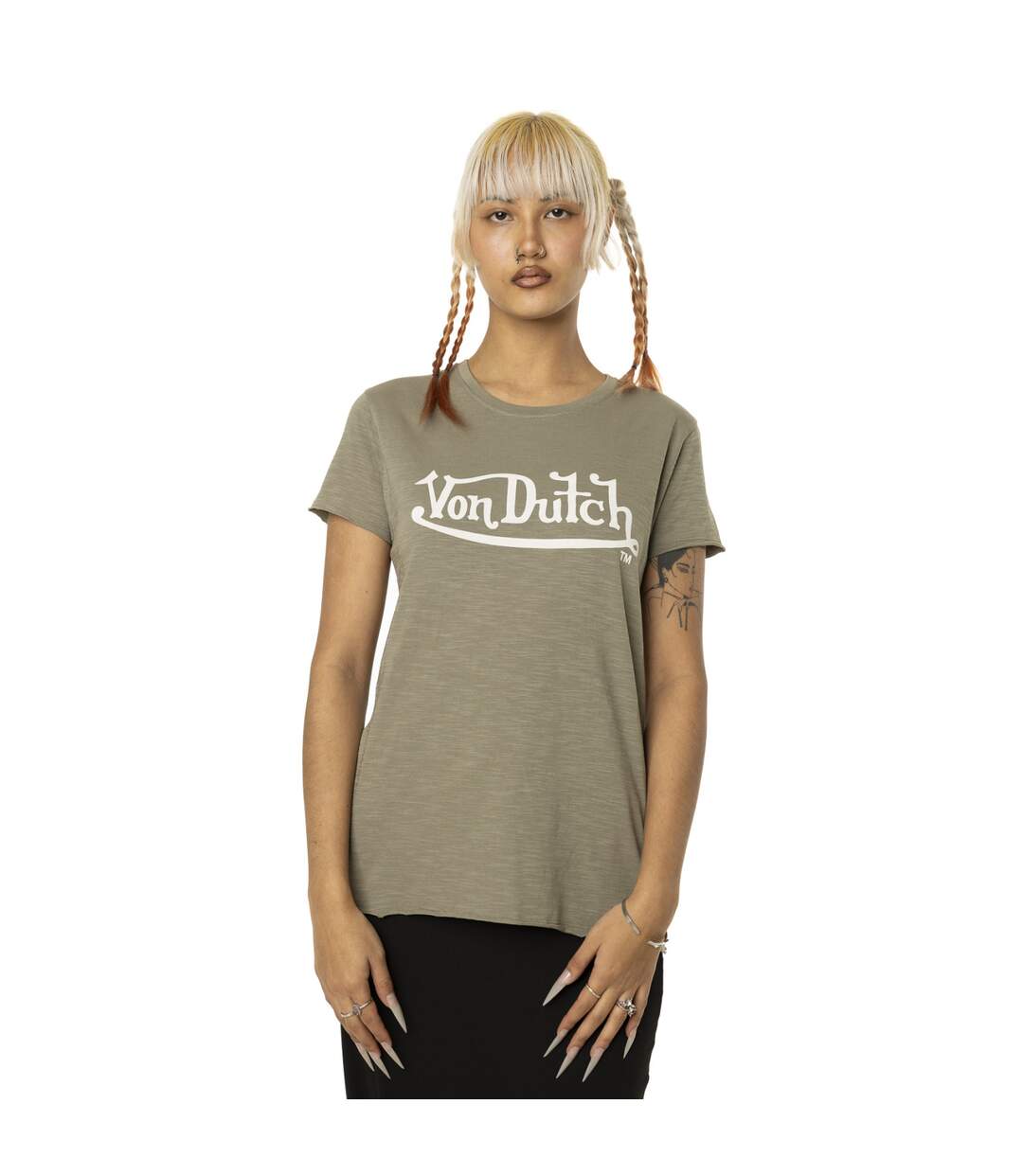 T-shirt femme col rond en slub coton avec print devant Slub Vondutch